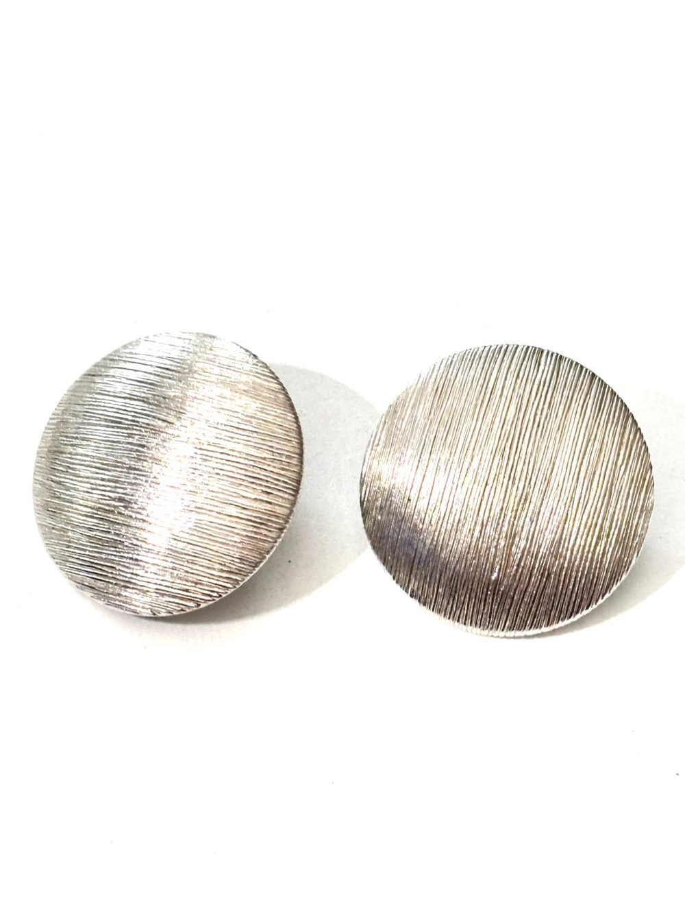 Coro Signed Pegasus Vintage 1950s Silver Tone Textured Round Clip On Earrings